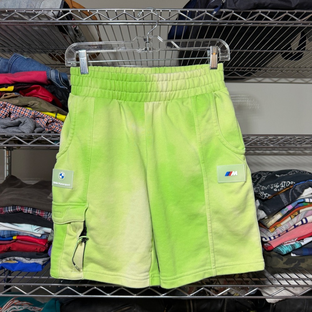 Puma Shorts Mens S Green BMW Motorsport Cargo Sweat Shorts Acid Wash Athletic
